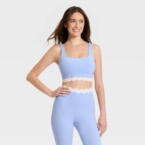 JOYLAB Women's Knit Scallop Cropped Support Top Periwinkle Blue/Cream All Sizes